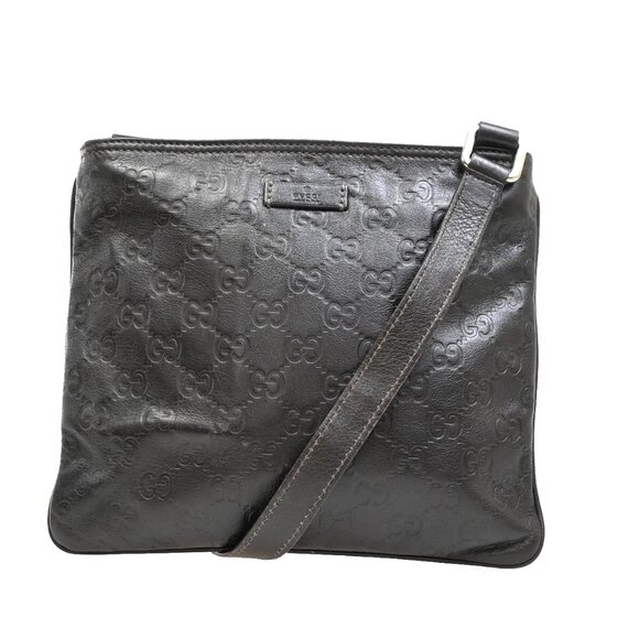 GUCCI Logo Guccissima GG Pattern Shoulder Bag Leather Brown Italy 86FB872